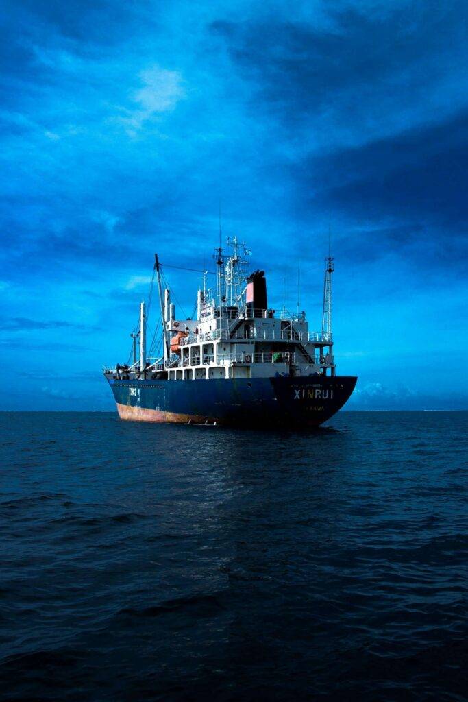Ship at sea stock image